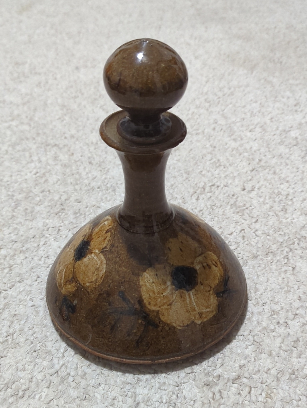 Hand-Painted Ceramic Decanter with Floral Motif - Brown & Yellow